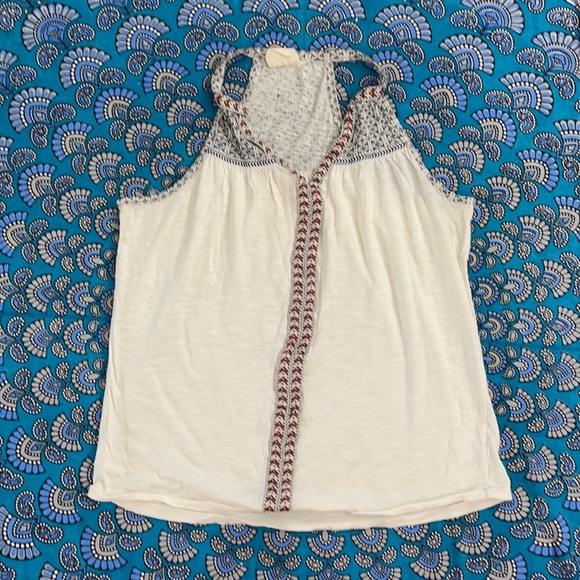 Cream, blue and red halter top - Picture 1 of 3